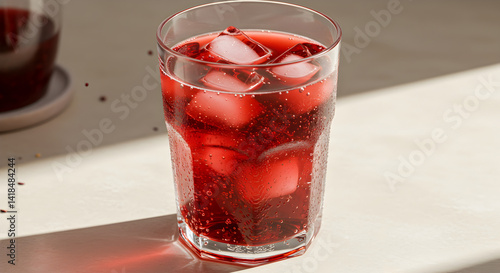 Wallpaper Mural Refreshing Red Drink With Ice Cubes In A Glass On White Table Torontodigital.ca