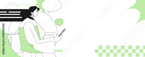 Virtual characters social communication concept business flat vector hand drawn illustration
