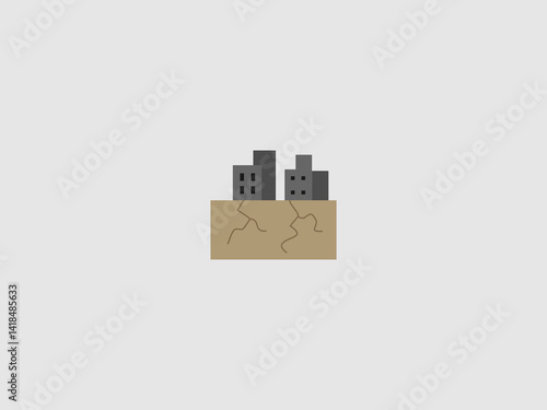 dark gray buildings sitting on a patch of brown ground that is cracked