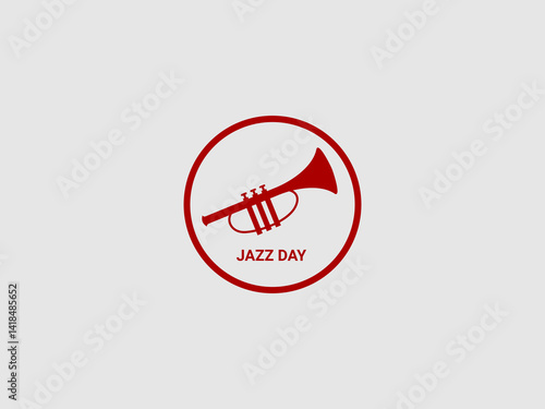 a red circle containing a red silhouette of a trumpet