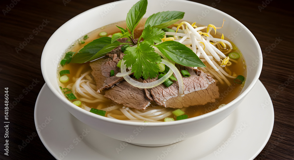 Authentic Vietnamese Pho Soup With Fresh Herbs And Beef Authentic Vietnamese Pho Soup With Fresh Herbs And Beef