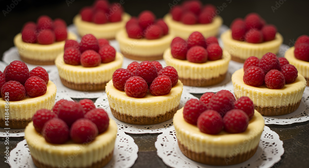 Delicate Raspberry Cheesecakes On A White Doily Offer An Indulgent Gourmet Experience Delicate Raspberry Cheesecakes On A White Doily Offer An Indulgent Gourmet Experience