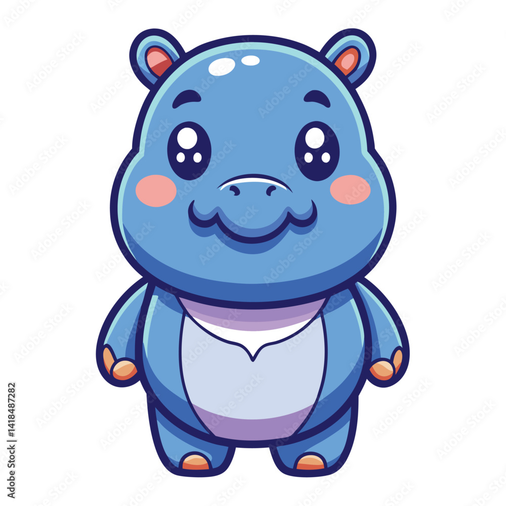 Fototapeta premium Cute Blue Hippo Cartoon