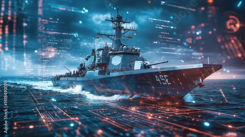 Digital warship sails through cyberspace on a technological ocean
