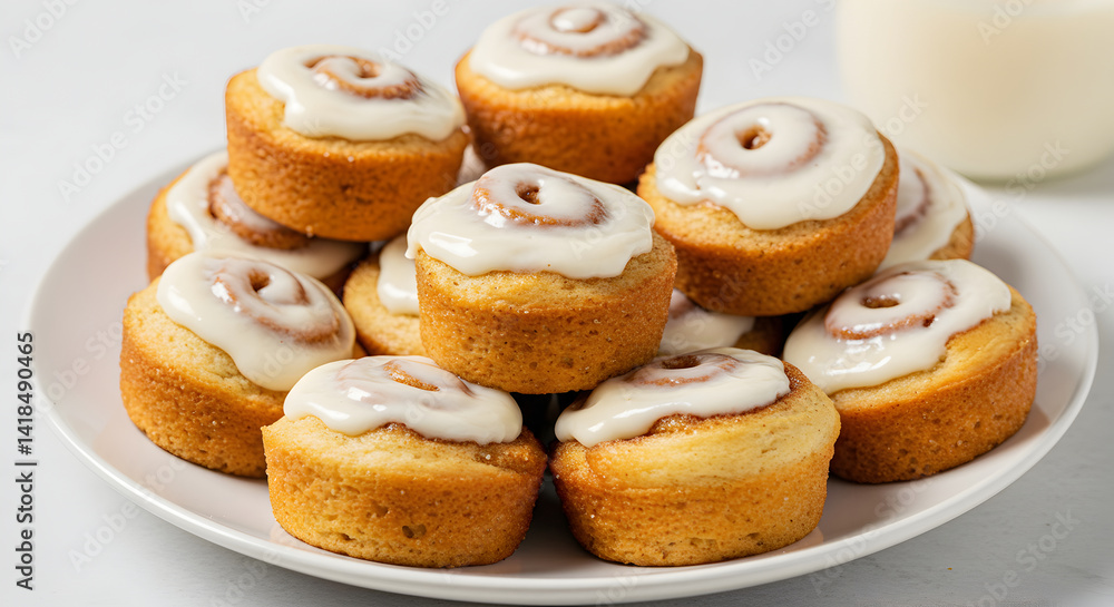 Delicious Cinnamon Roll Cupcakes Stacked On A White Plate For Dessert Delicious Cinnamon Roll Cupcakes Stacked On A White Plate For Dessert
