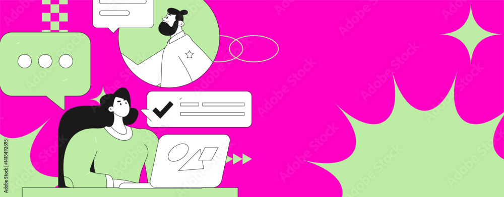 Virtual characters social communication concept business flat vector hand drawn illustration
Virtual characters social communication concept business flat vector hand drawn illustration