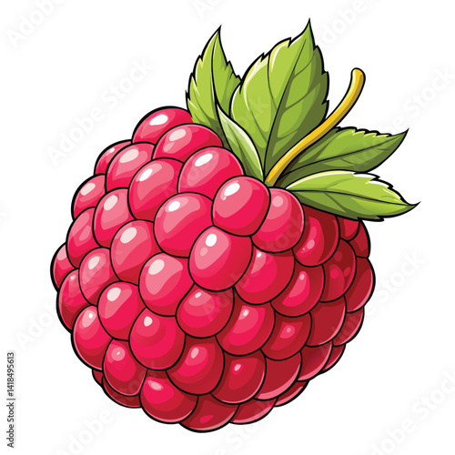 Vibrant raspberry with leaves
