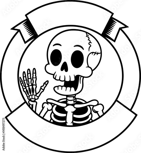 Cartoon Skeleton Waving
