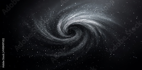 A mesmerizing swirling vortex of white dust against a dark background creates an abstract galaxy effect. Perfect for science fiction or space themed designs.