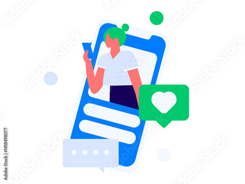 Virtual characters social communication concept business flat vector hand drawn illustration
