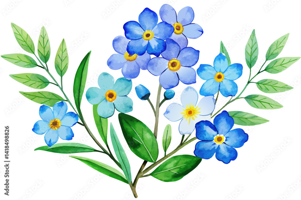 Obraz premium Flowers and grasses in cool colors. Watercolor taste.