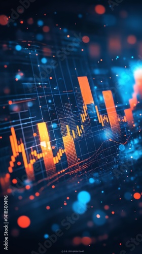 Glowing Stock Market Chart with Data Visualization
