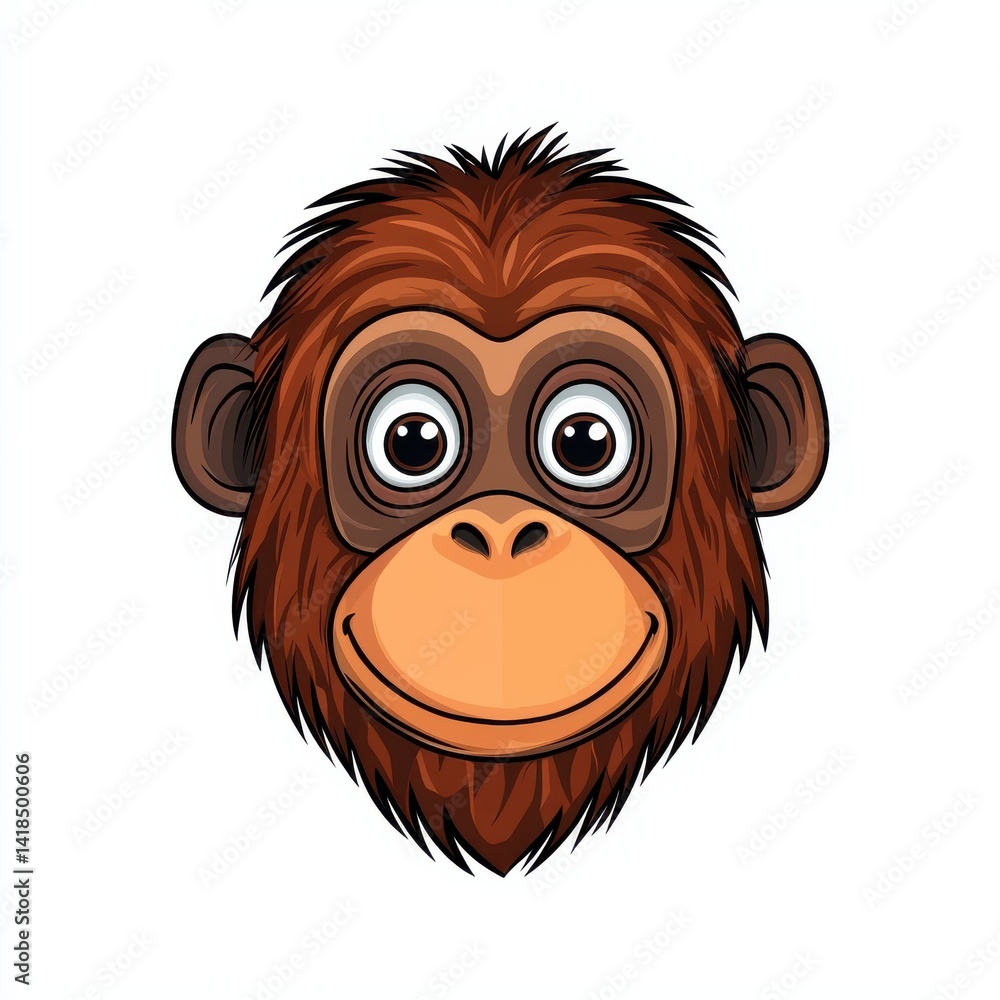 Obraz premium Cartoon illustration of a friendly monkey face with large eyes and a slight smile