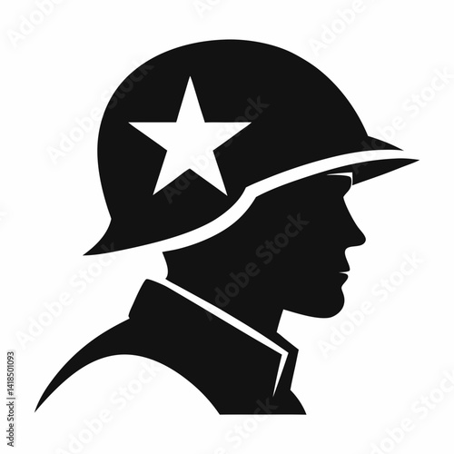 Black Silhouette of Soldier with Star on Helmet Icon