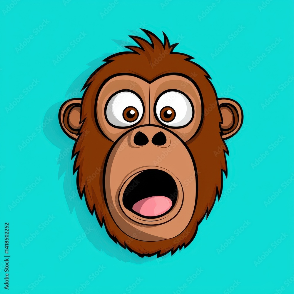 Fototapeta premium Cartoon illustration of a monkey's face with wide eyes and an open mouth