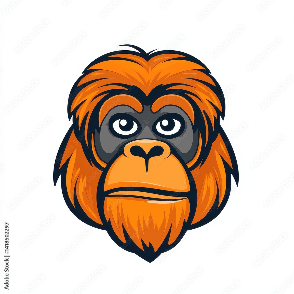 Fototapeta premium Illustration of an orangutan's face with expressive eyes and detailed fur