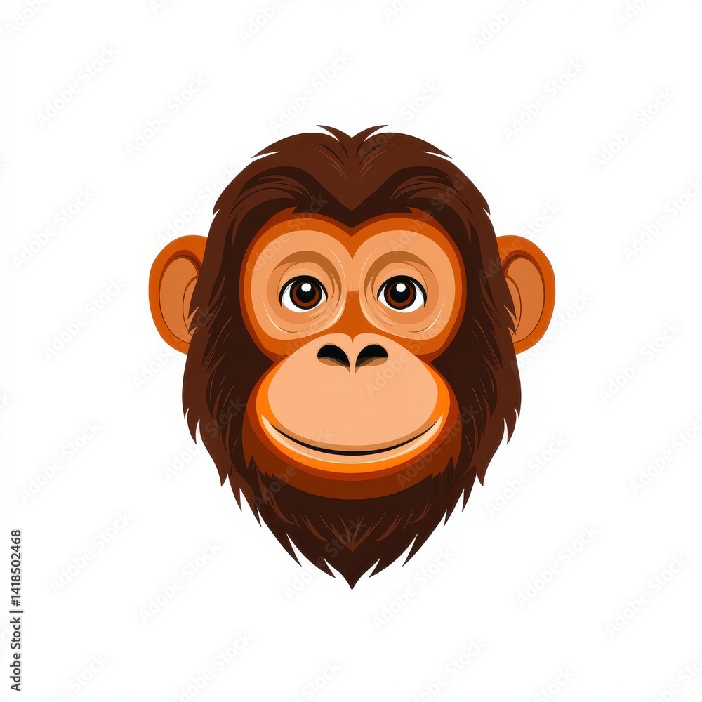 Obraz premium Cartoon illustration of a cheerful monkey with dark brown fur and a wide smile