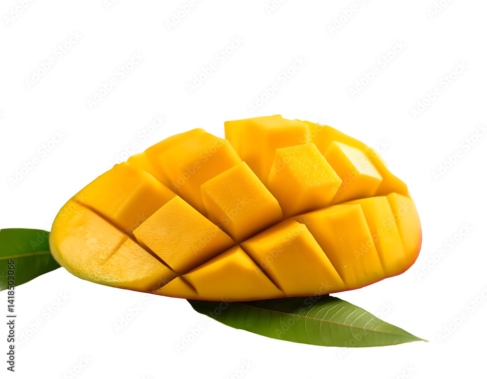 Ripe mango cut into cubes with transparent background Ripe mango cut into cubes with transparent background