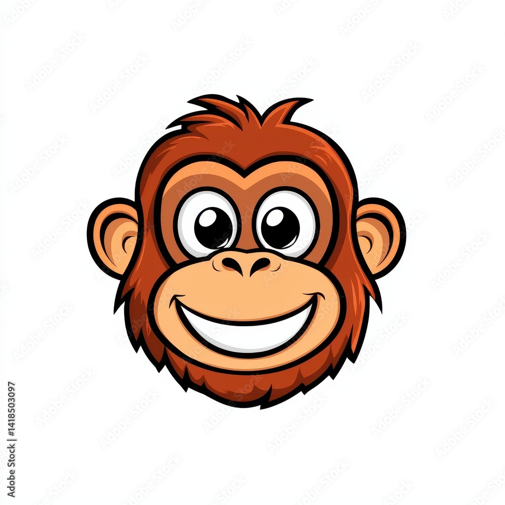 Obraz premium Cartoon monkey face with large eyes and smiling mouth on white background