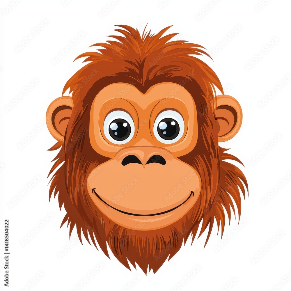 Fototapeta premium Whimsical cartoon illustration of a monkey's face with large eyes and a cheerful smile