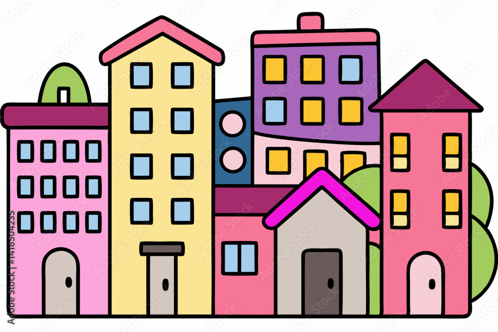 Fototapeta premium Illustration of houses. Dwelling. Detached house. Architecture. Construction. Residential area.