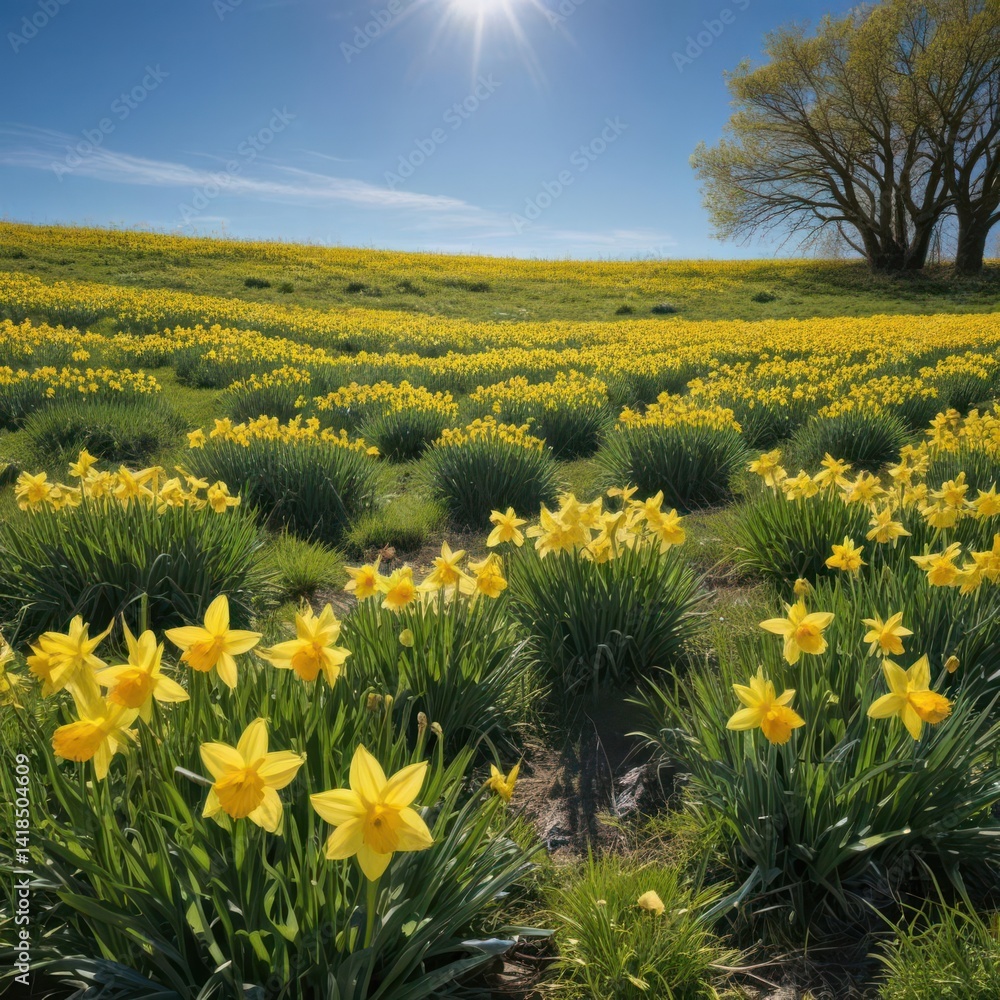 Fototapeta premium field of dandelions, field of yellow dandelions, field of yellow flowers