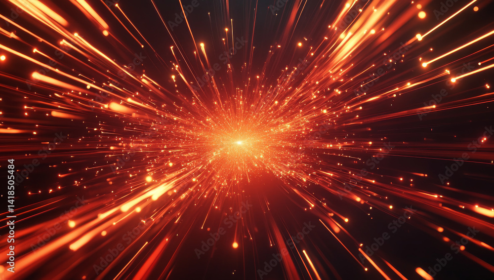 Fototapeta premium Red light rays burst forth, creating dynamic background of glowing lines and speed, evoking sense of energy and motion