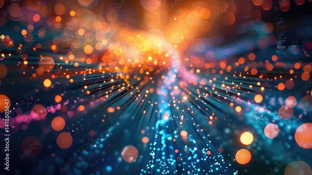 Obraz premium Abstract picture micro particle in geometric shape represent data flow. Vivid flowing object with high tech fractal, create digital effect scene perfect for energetic, fantasy wallpaper design. AIG53.