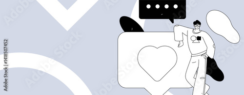 Virtual characters social communication concept business flat vector hand drawn illustration
