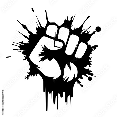 Silhouette of a fist with abstract splashes