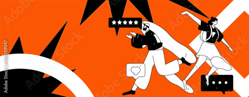 Virtual characters social communication concept business flat vector hand drawn illustration
