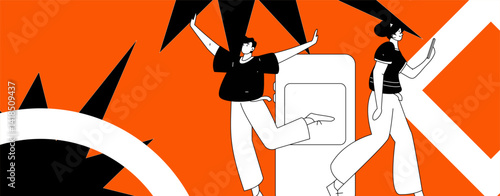 Virtual characters social communication concept business flat vector hand drawn illustration
