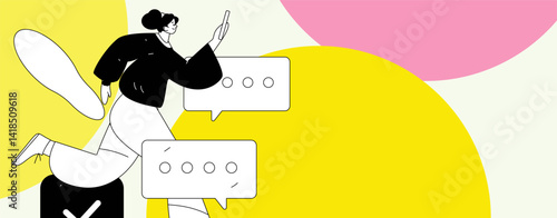 Virtual characters social communication concept business flat vector hand drawn illustration
