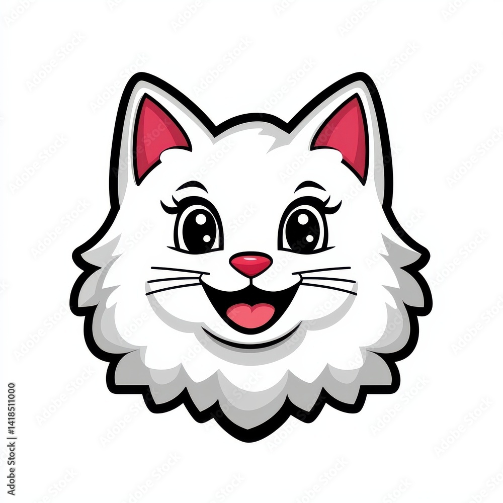 Fototapeta premium Cartoon illustration of a friendly white cat with pink ears and a pink nose