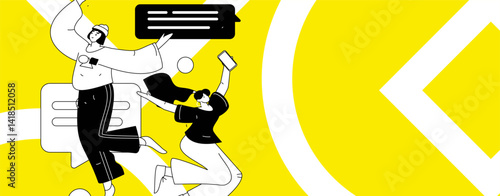 Virtual characters social communication concept business flat vector hand drawn illustration
