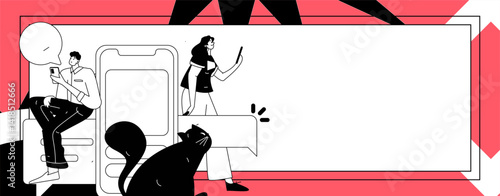 Virtual characters social communication concept business flat vector hand drawn illustration
