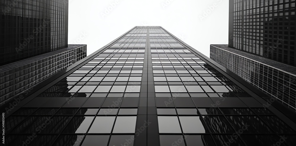 Fototapeta premium Skyscraper Facade Low Angle View Black and White Architecture