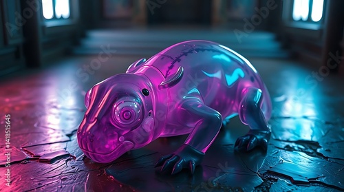 Glass Reptile Robot Lying on Cracked Floor........