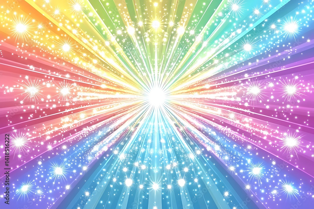 Fototapeta premium Radiant explosion of rainbow light and sparkling particles.