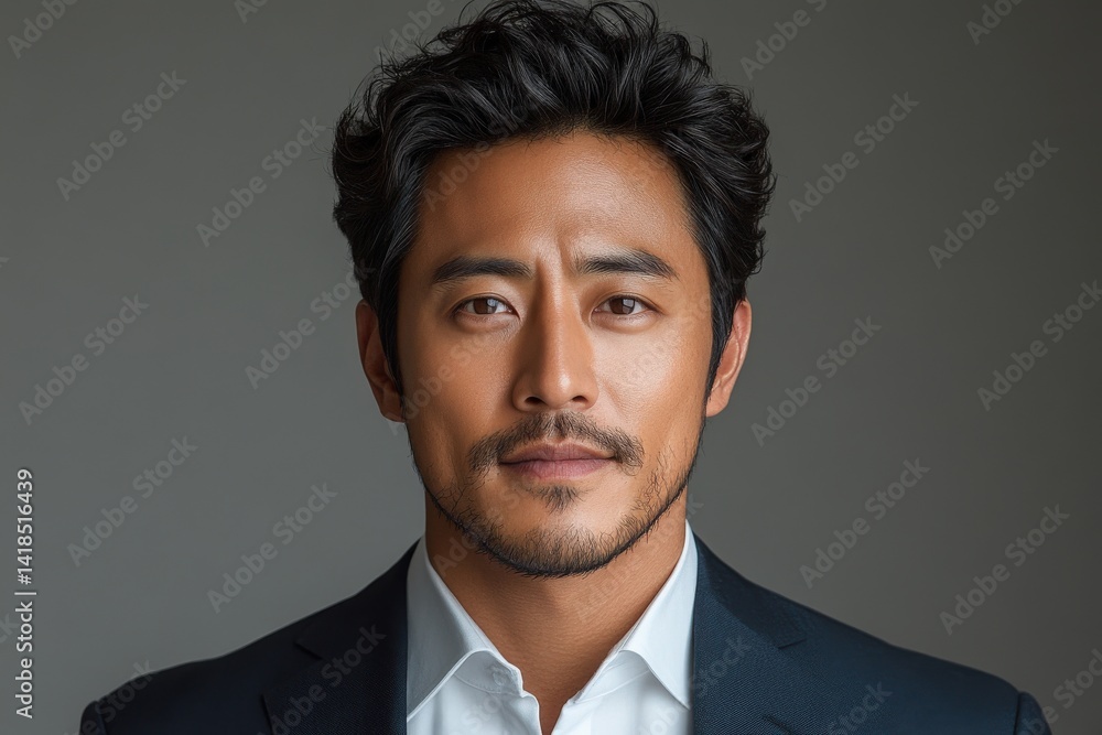 Close-up portrait of a man with dark hair and a goatee, wearing a suit Close-up portrait of a man with dark hair and a goatee, wearing a suit