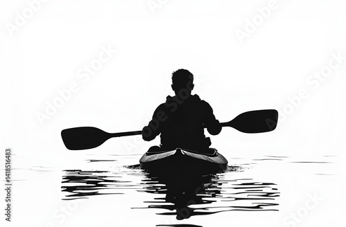 Wallpaper Mural Black silhouette of a person kayaking in a river, outdoor activity, vector isolated, black on white, water sport Torontodigital.ca
