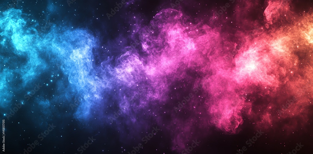 Obraz premium Vibrant pink and blue nebula swirls across a dark starry sky creating a dreamy cosmic landscape Perfect for science fiction or fantasy designs
