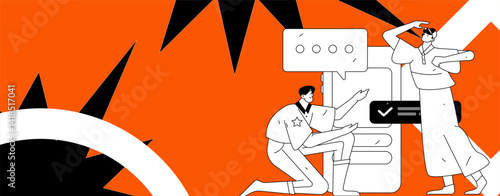 Virtual characters social communication concept business flat vector hand drawn illustration
