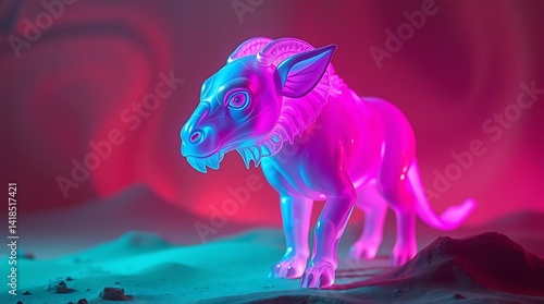 Neon Fantasy Creature Stands on Alien Planet......