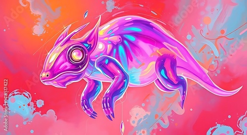 Vibrant Purple Dragon Soaring Through Abstract Space