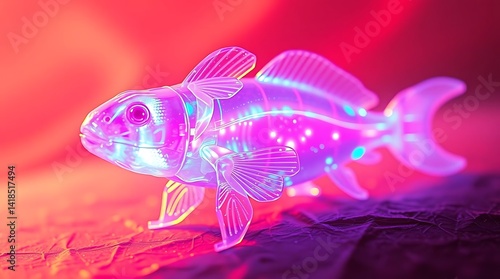 Glass Fish Sculpture Glowing in Pink Light........