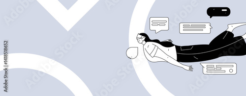 Virtual characters social communication concept business flat vector hand drawn illustration
