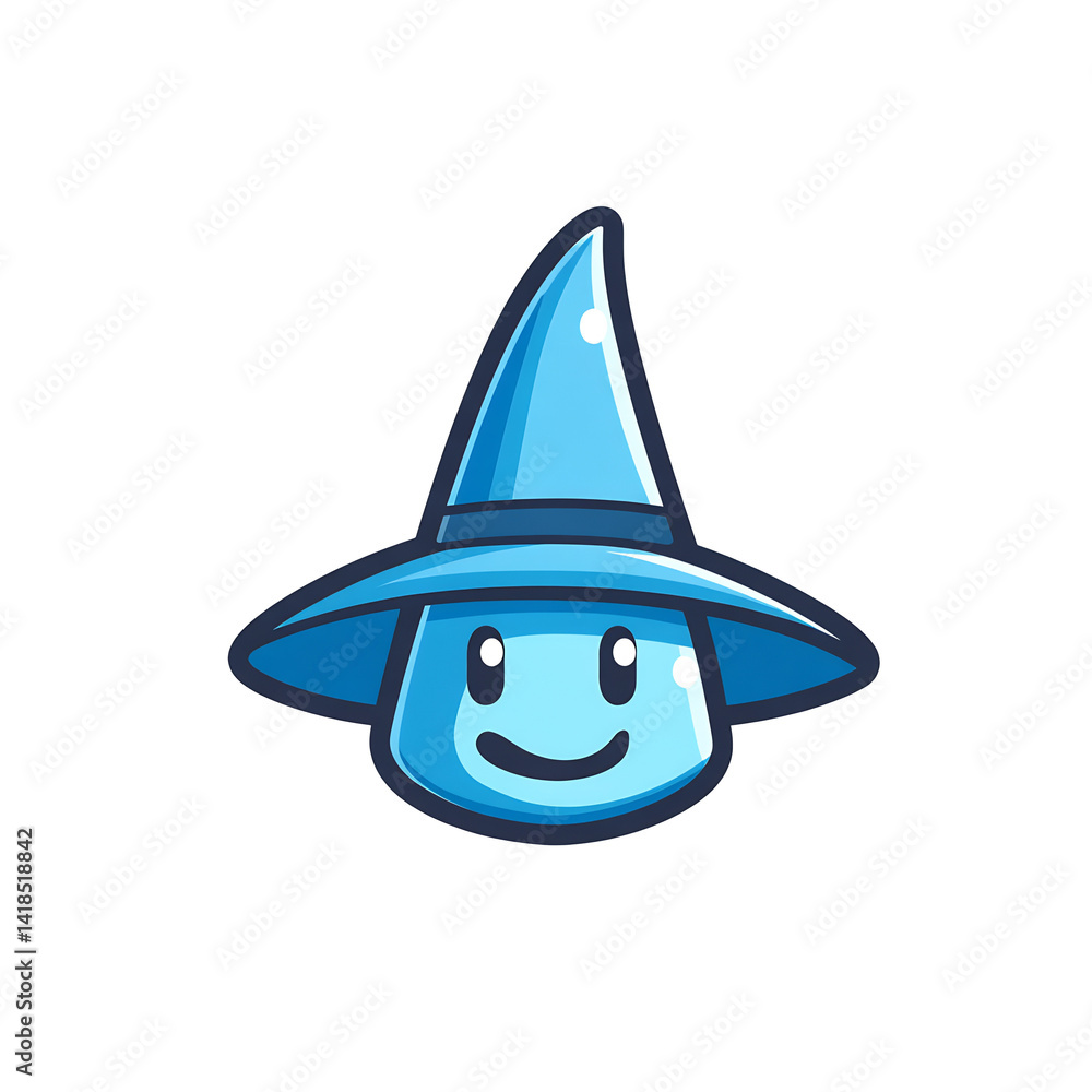 Fototapeta premium blue wizard face emoji with hat