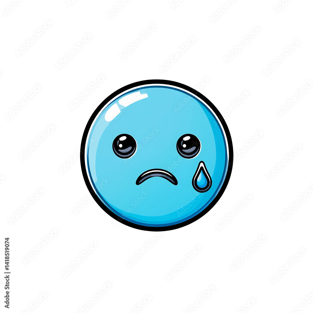 Fototapeta premium Sad blue face emoji with a single tear