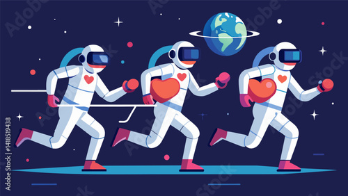 Astronauts use VR technology to practice highintensity interval training HIIT pushing their heart rates to the limit and building endurance for the. Vector illustration